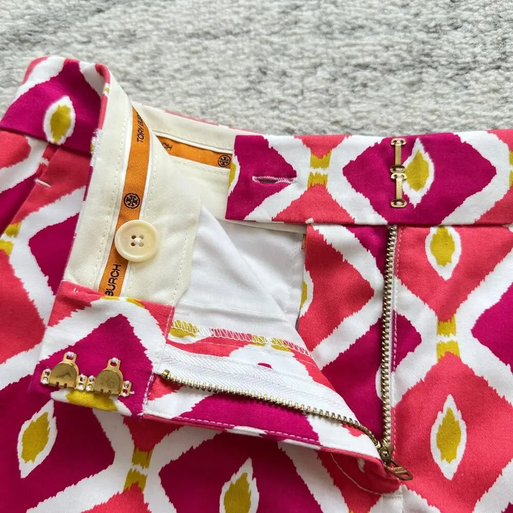 NWT Tory Burch Pink Diamond Print High Rise Flint Shorts Size 4